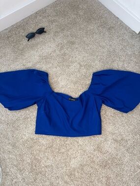 Vesper Royal Blue Puff Sleeve Crop Top